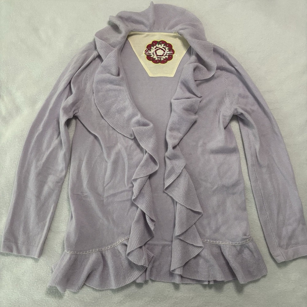 Robert Graham Cardigan Woman's L Pink 100% Cashmere Sweater Open Ruffles Design
